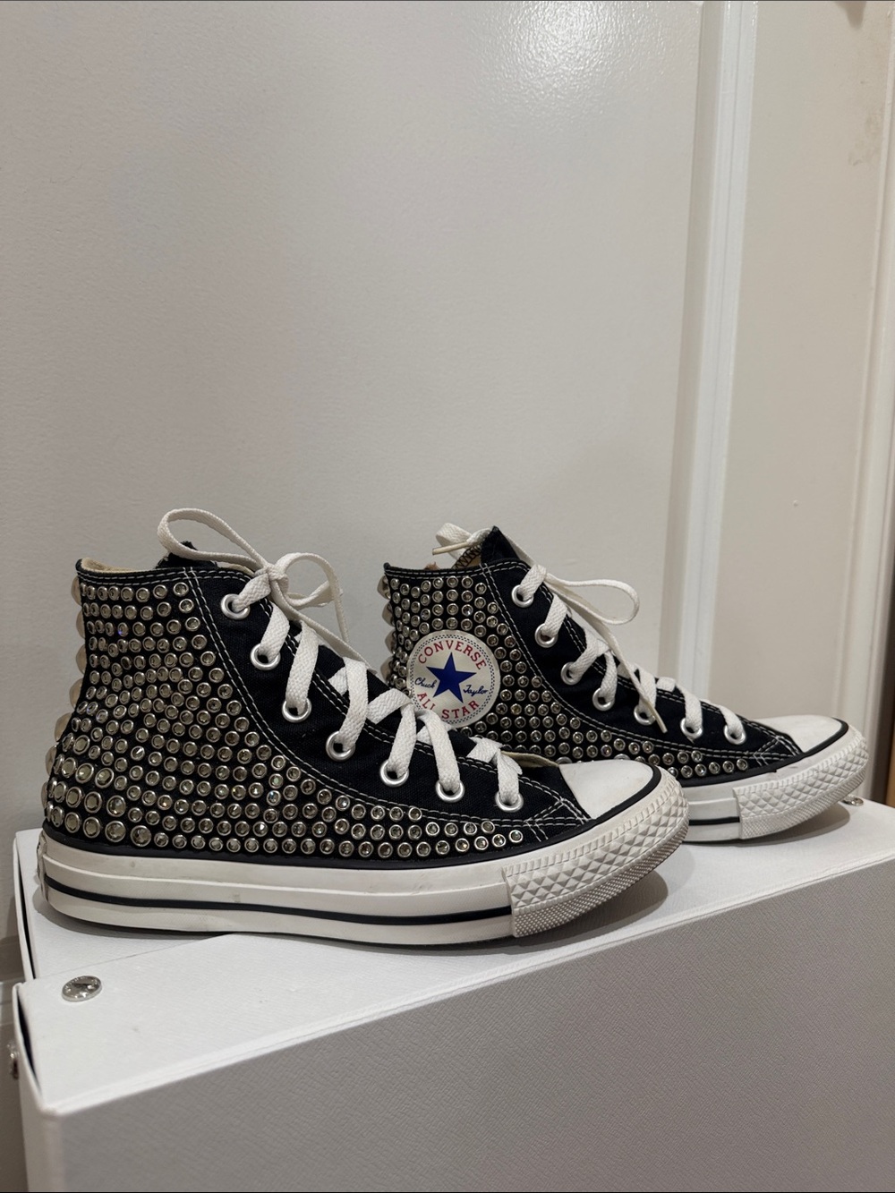 Converse Black High-Top Sneakers Studded w/ Swarovski Stones Custom Made